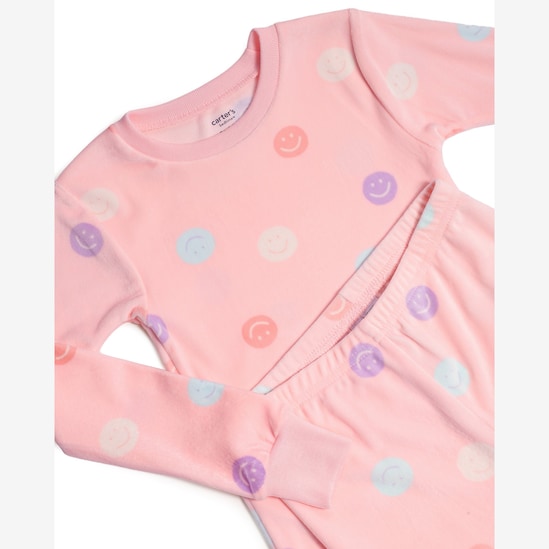 Pijama longo infantil 2 peças em plush sorrisos - rosa | Carter's