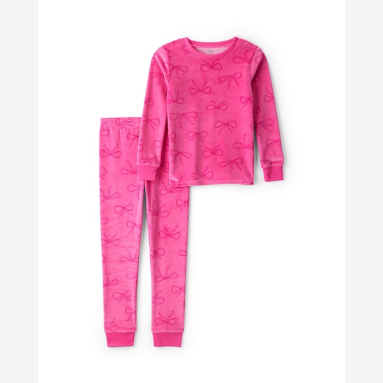 Pijama longo infantil 2 peças em plush laço - rosa | Carter's