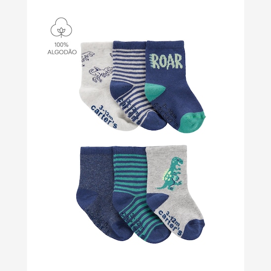 Kit meia bebê 6 pares cano longo roar - multicor | Carter's