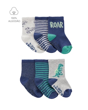 Kit meia bebê 6 pares cano longo roar - multicor | Carter's