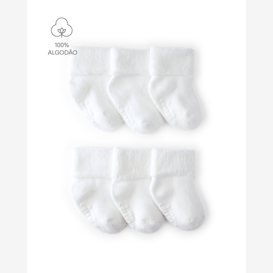 Kit meia bebê 6 pares com cano médio dobrado - branco | Carter's