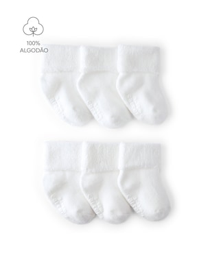 Kit meia bebê 6 pares com cano médio dobrado - branco | Carter's