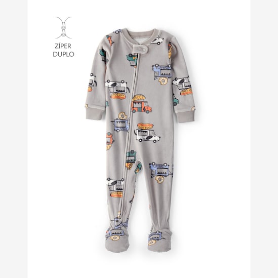 Macacão pijama bebê em plush food truck - cinza | Carter's