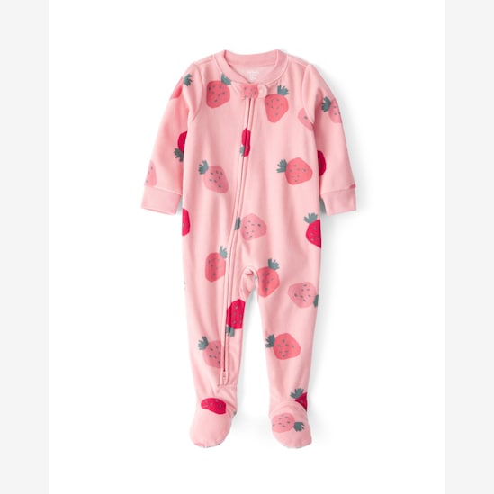 Macacão pijama infantil em fleece morango - rosa | Carter's