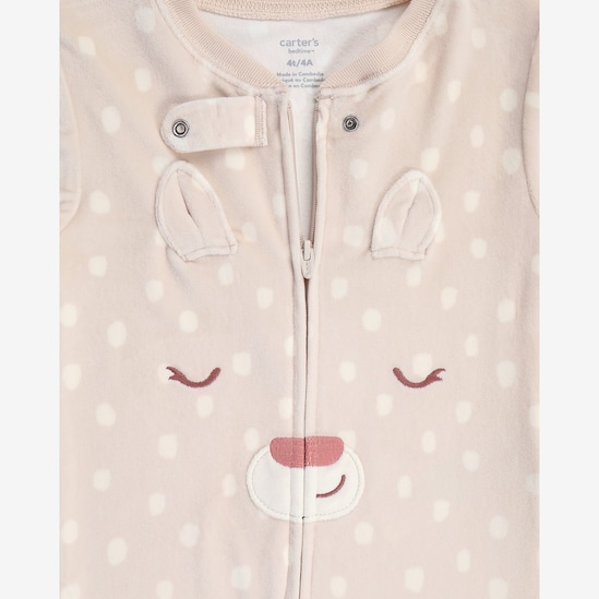 Macacão pijama infantil em plush cervo - bege | Carter's