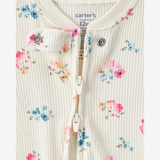 Macacão pijama bebê canelado floral - bege | Carter's