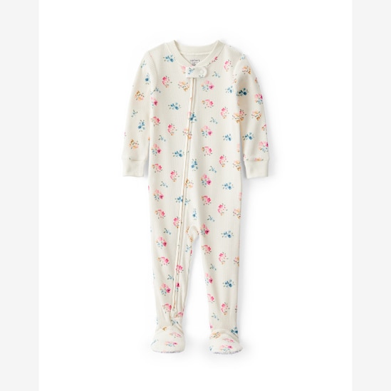 Macacão pijama bebê canelado floral - bege | Carter's