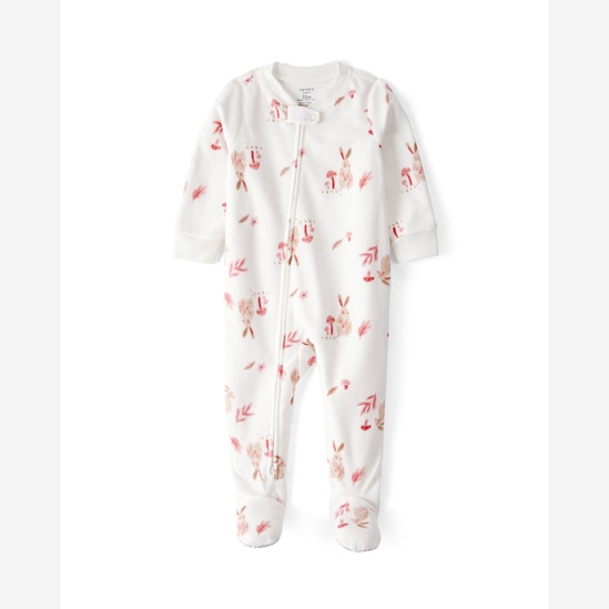 Macacão pijama bebê em fleece coelho - off-white | Carter's