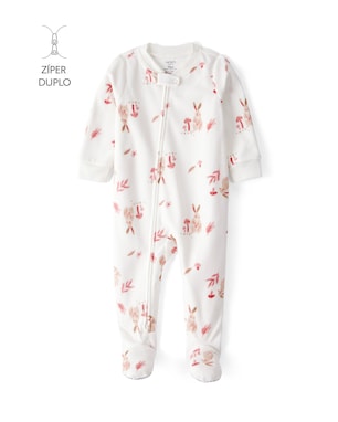 Macacão pijama bebê em fleece coelho - off-white | Carter's