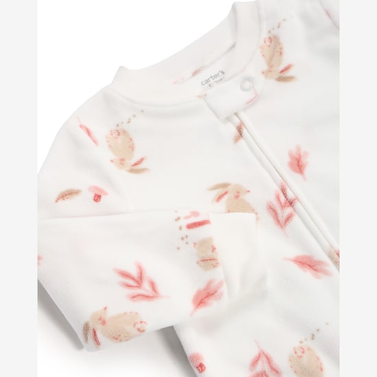 Macacão pijama bebê em fleece coelho - off-white | Carter's