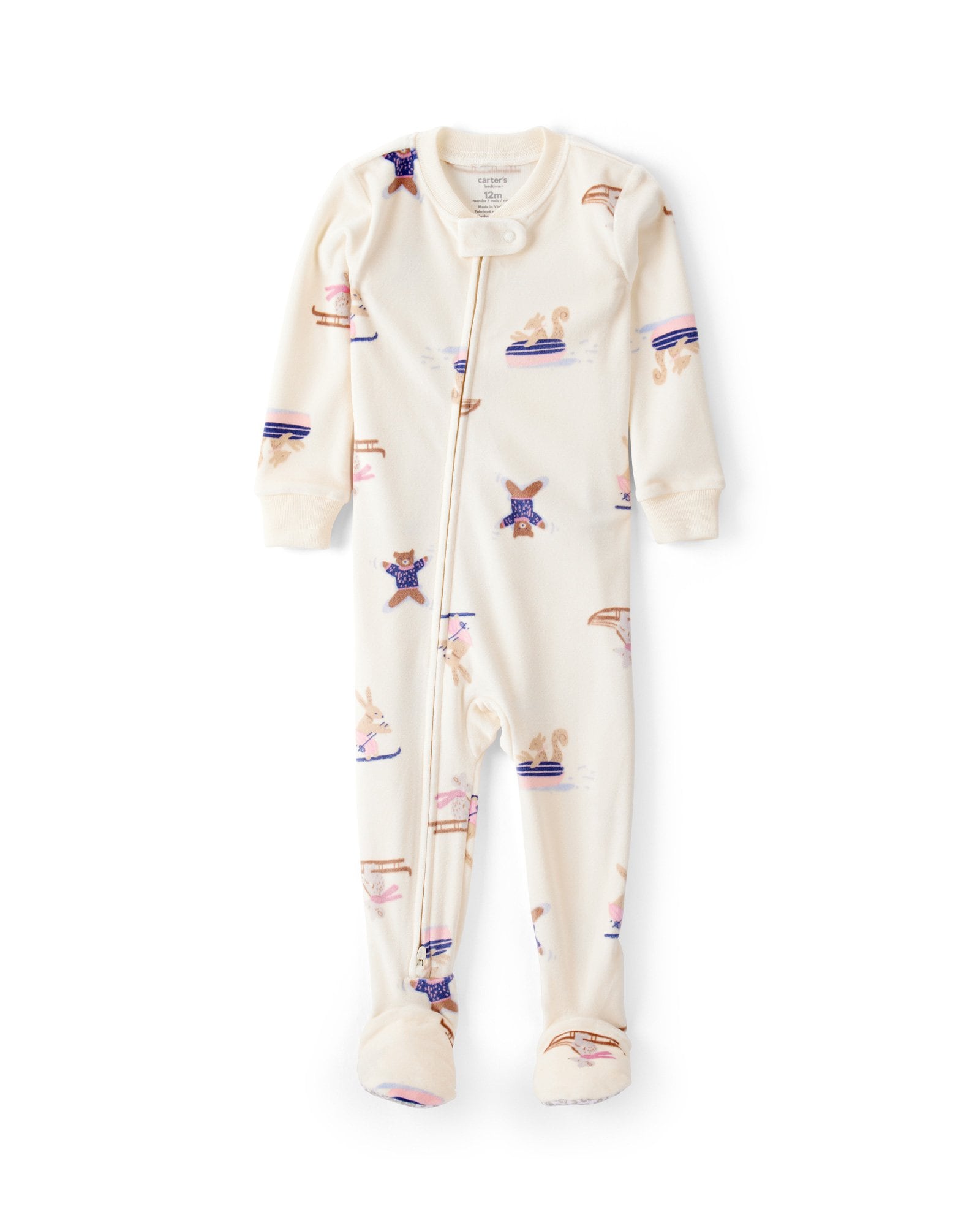 Macacão pijama bebê em plush bichinhos - bege | Carter's