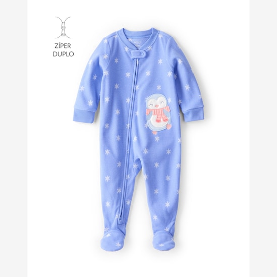 Macacão pijama bebê em fleece pinguim - azul | Carter's
