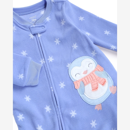 Macacão pijama bebê em fleece pinguim - azul | Carter's