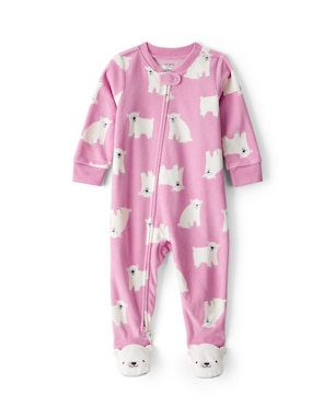 Macacão pijama infantil em fleece urso - rosa | Carter's