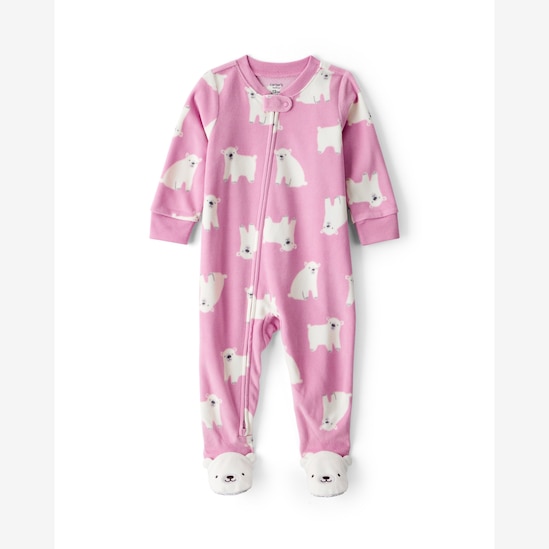 Macacão pijama infantil em fleece urso - rosa | Carter's