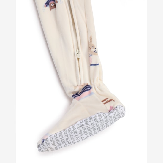 Macacão pijama infantil em plush bichinhos - bege | Carter's