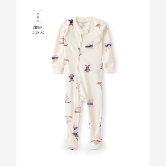 Macacão pijama infantil em plush bichinhos - bege | Carter's