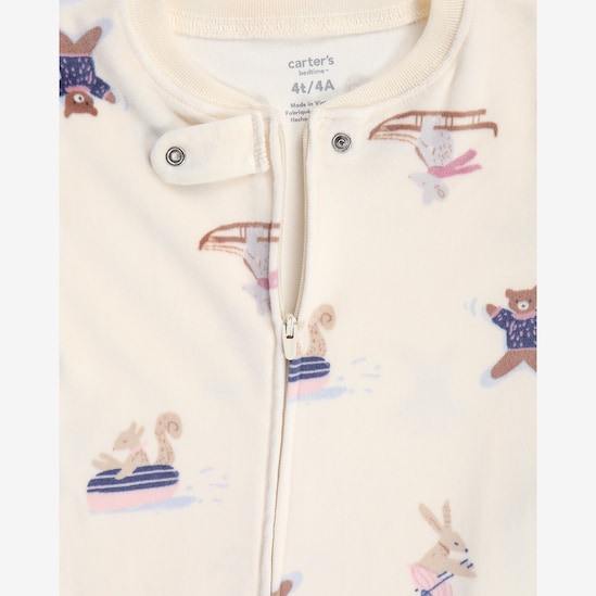 Macacão pijama infantil em plush bichinhos - bege | Carter's