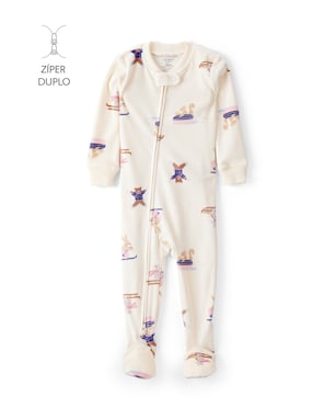 Macacão pijama infantil em plush bichinhos - bege | Carter's