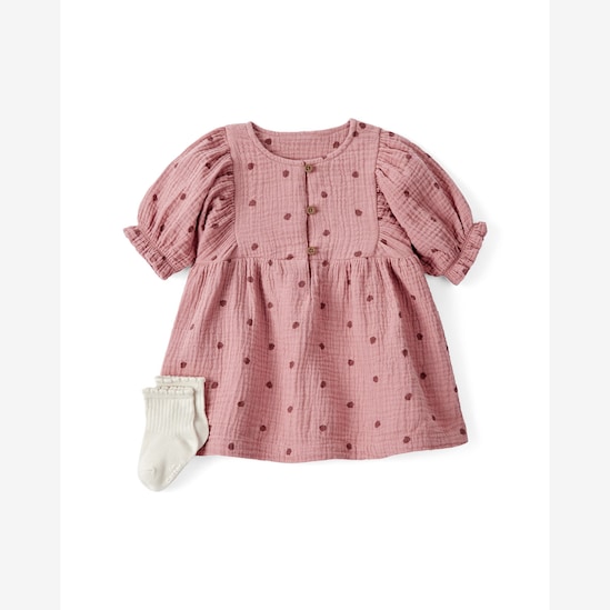 Vestido bebê texturizado com calcinha e par de meias - multicor | Carter's