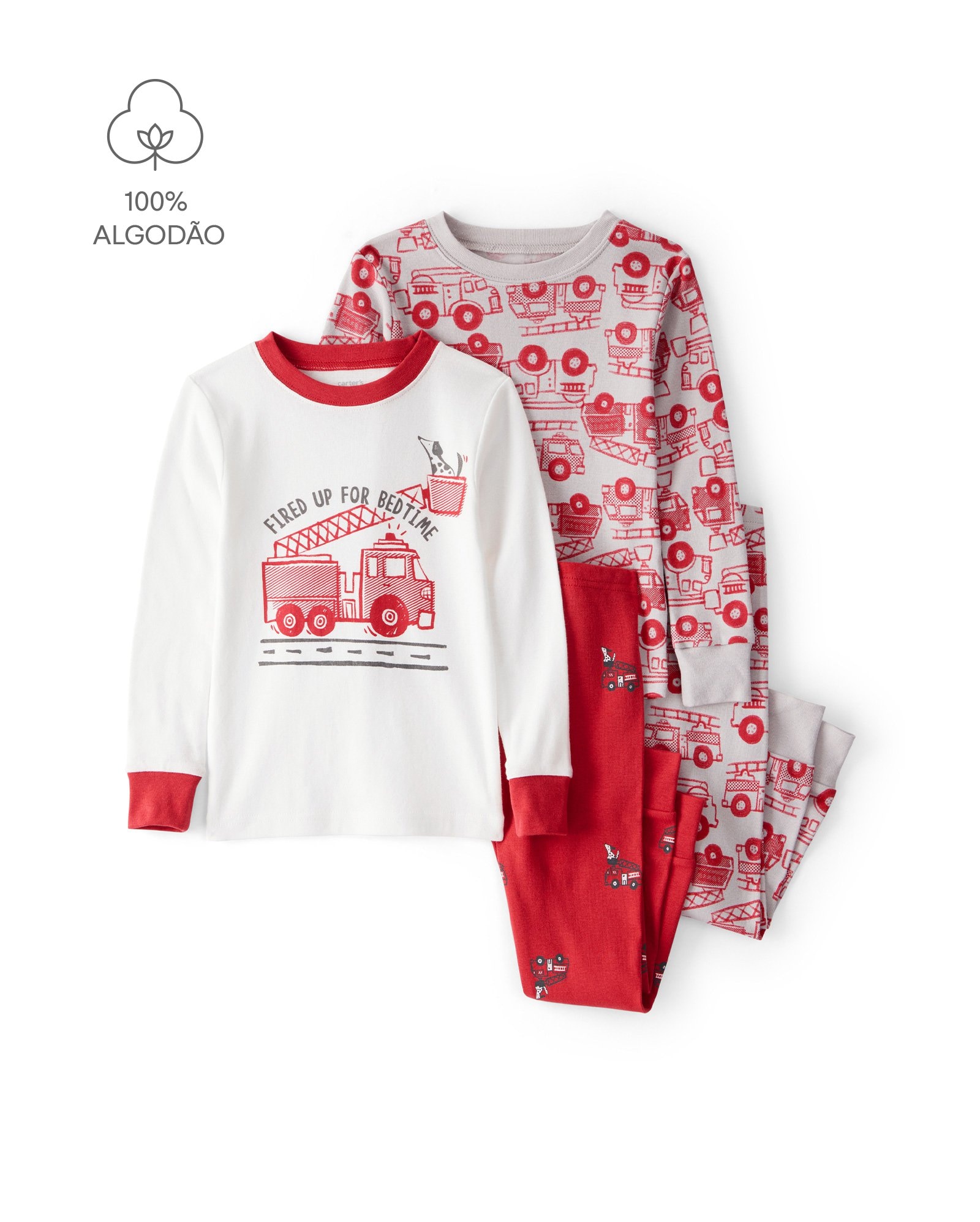 Pijama longo bebê 4 peças bombeiro - multicor | Carter's