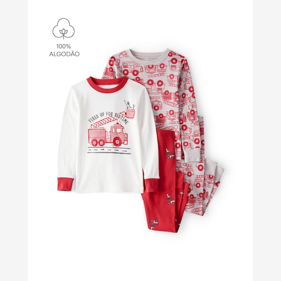 Pijama longo bebê 4 peças bombeiro - multicor | Carter's