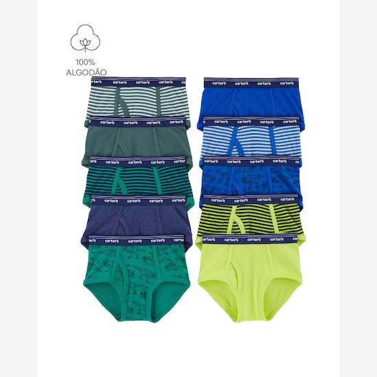 Kit cueca infantil slip 10 peças listras dinossauros - multicor | Carter's
