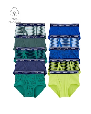 Kit cueca infantil slip 10 peças listras dinossauros - multicor | Carter's