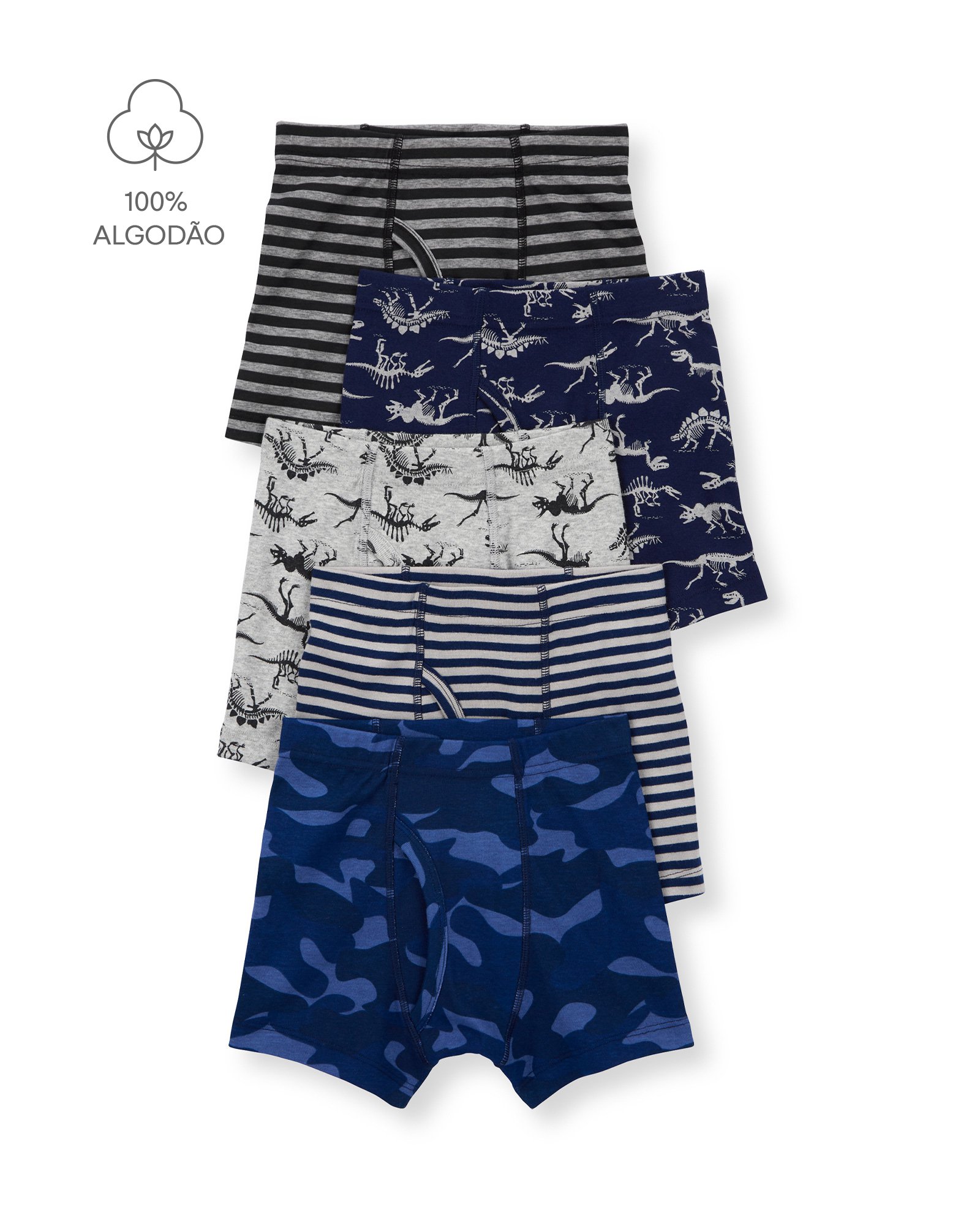 Kit cueca infantil boxer 5 peças dinossauros - multicor | Carter's