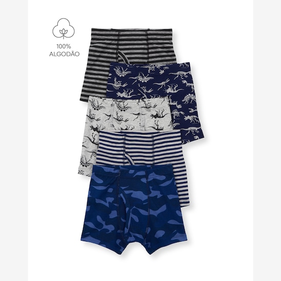 Kit cueca infantil boxer 5 peças dinossauros - multicor | Carter's