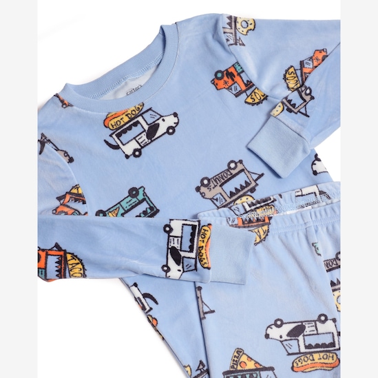 Pijama longo infantil 2 peças em plush food truck - azul | Carter's