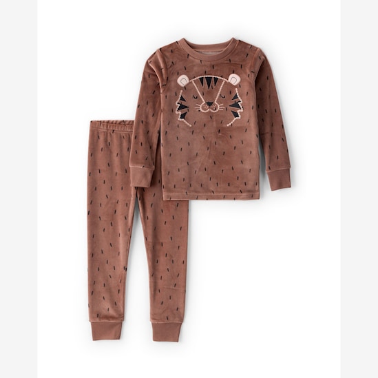 Pijama longo infantil 2 peças em plush tigre - marrom | Carter's