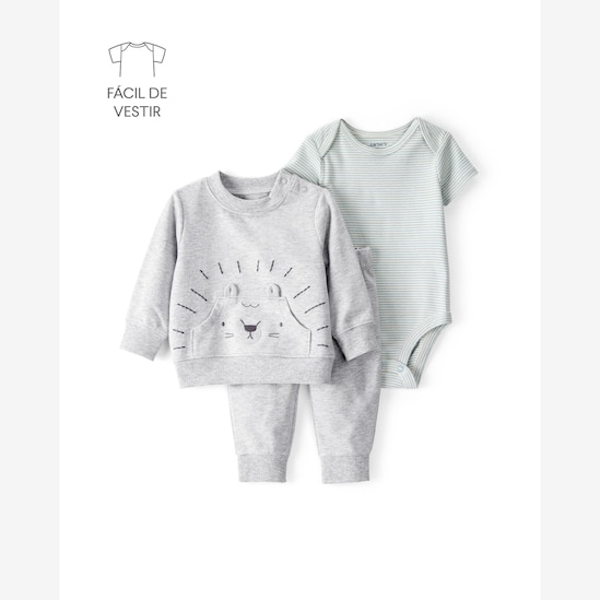 Conjunto longo bebê 3 peças bichinho mescla - multicor | Carter's