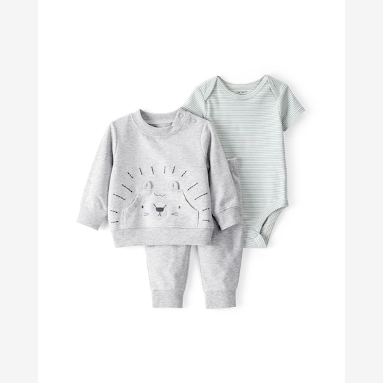 Conjunto longo bebê 3 peças bichinho mescla - multicor | Carter's