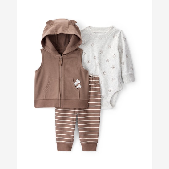 Conjunto longo bebê 3 peças com capuz cachorrinho - multicor | Carter's