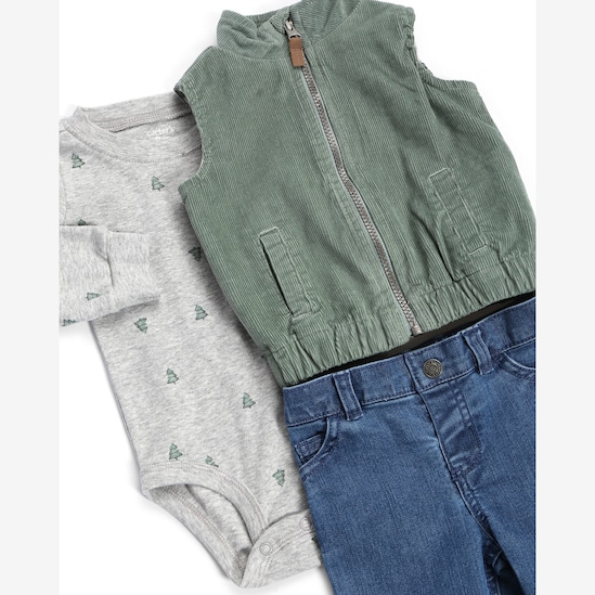 Conjunto longo bebê 3 peças jeans veludo - multicor | Carter's