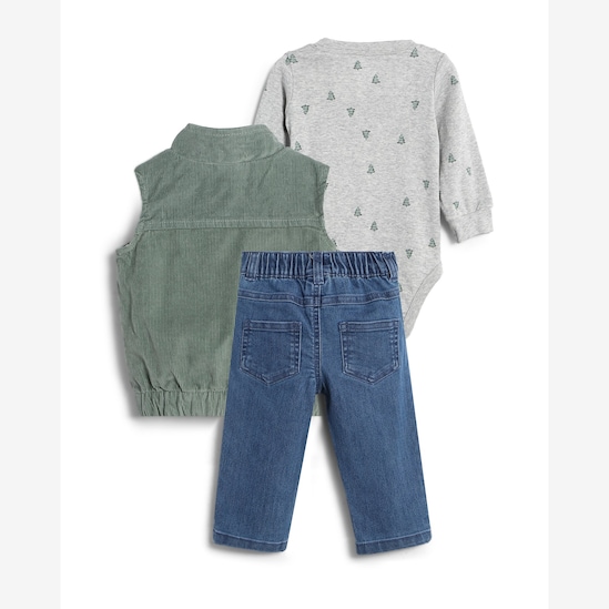 Conjunto longo bebê 3 peças jeans veludo - multicor | Carter's