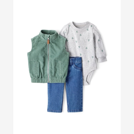 Conjunto longo bebê 3 peças jeans veludo - multicor | Carter's