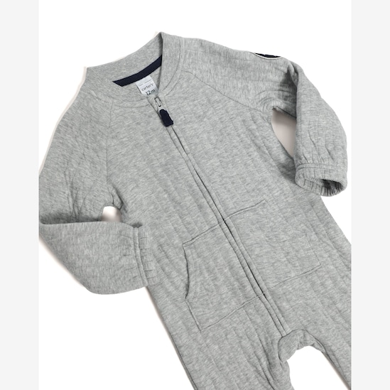 Macacão bebê texturizado bolso canguru - cinza | Carter's