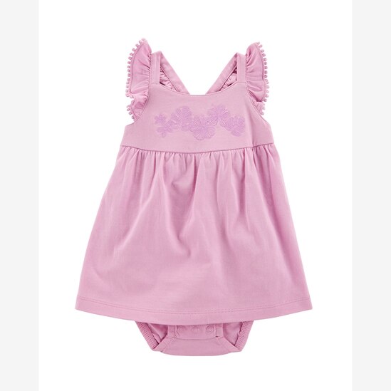 Vestido bebê evasê bordado floral com calcinha - rosa | Carter's