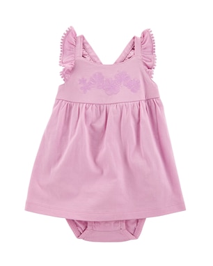 Vestido bebê evasê bordado floral com calcinha - rosa | Carter's