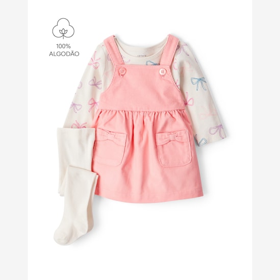 Salopete bebê veludo com blusa e meia calça - multicor | Carter's