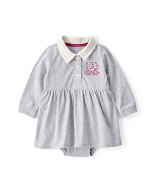 Vestido polo bebê evasê mescla com calcinha - cinza | Carter's