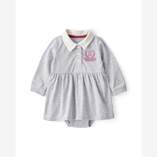 Vestido polo bebê evasê mescla com calcinha - cinza | Carter's