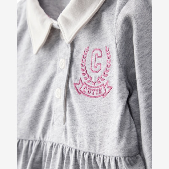 Vestido polo bebê evasê mescla com calcinha - cinza | Carter's