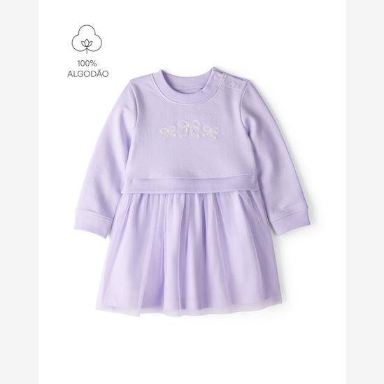 Vestido bebê evasê em tule com calcinha - lilás | Carter's