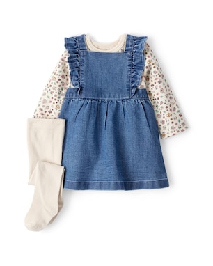 Salopete jeans bebê com blusa e meia calça - multicor | Carter's