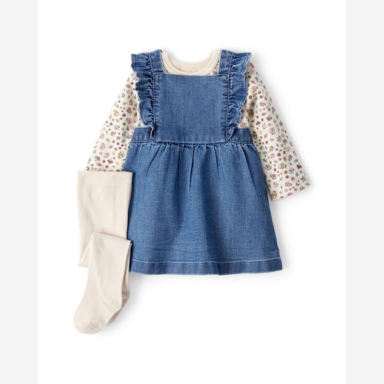 Salopete jeans bebê com blusa e meia calça - multicor | Carter's