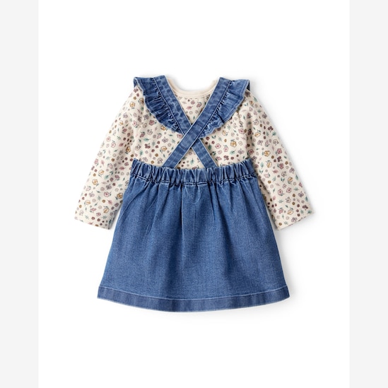 Salopete jeans bebê com blusa e meia calça - multicor | Carter's