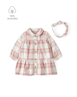Vestido bebê xadrez com calcinha e faixa de cabelo - bege | Carter's